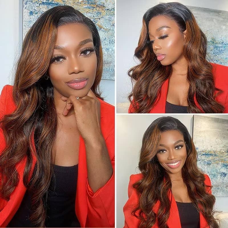 Special offer | 30inch = $199 Megalook 13x4 Lace Highlight P1B/30 Highlight Brown #4 Chestnut Body Wave Wig Undetectable Lace Front Wigs