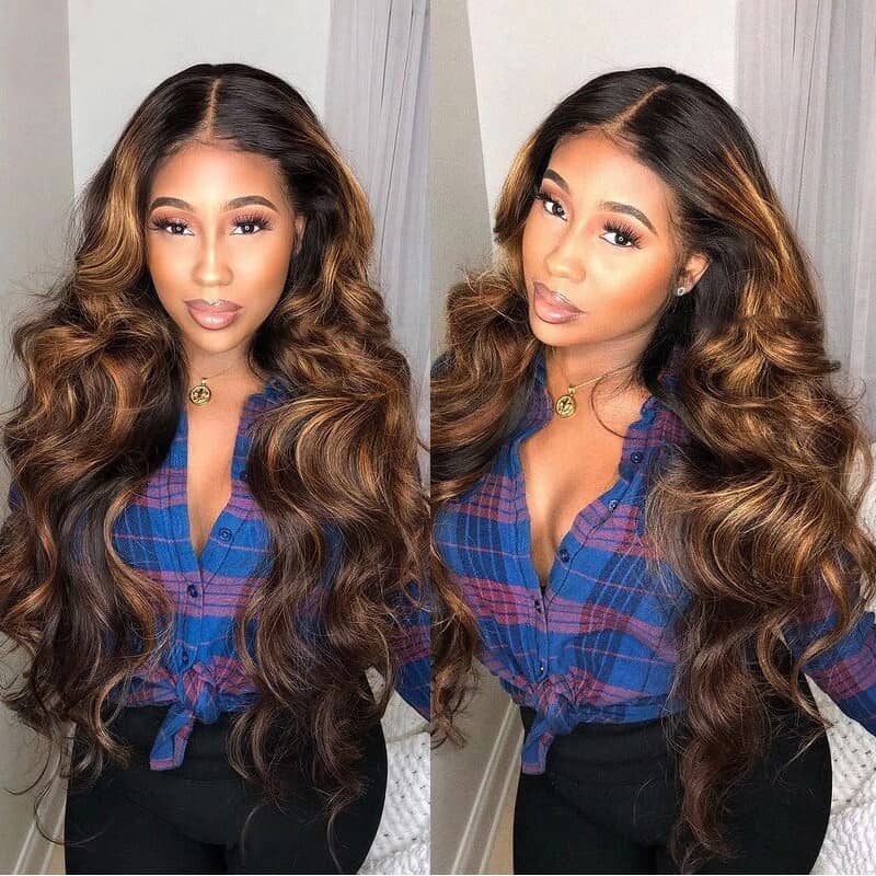 (Super Deal) Megalook 13x4 Lace Highlight P1B/30 Highlight Brown #4 Chestnut Body Wave Wig Undetectable Lace Front Wigs