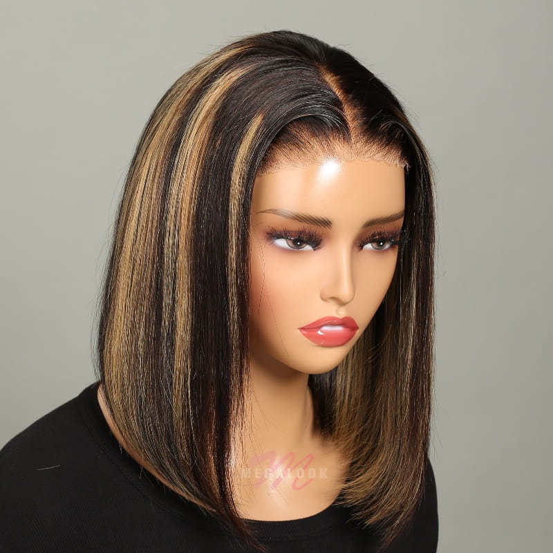 (Super Deal)Glueless 12inch Straight Bob Pre-Bleached Miny Knots 6X5 Wear Go Closure Wigs