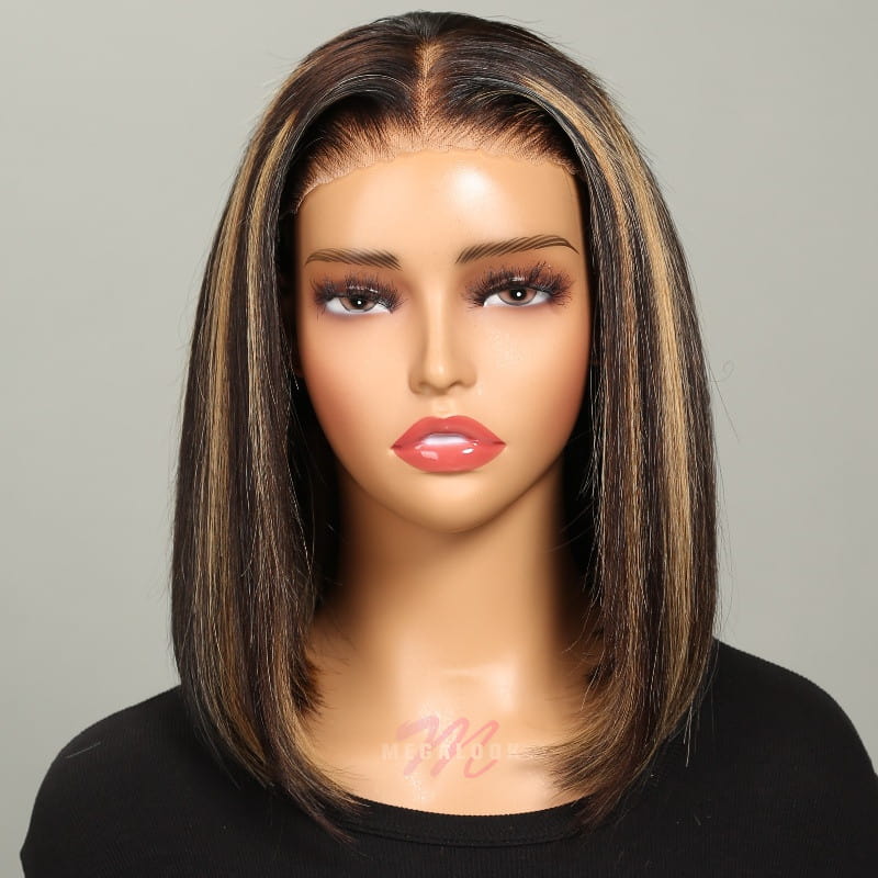 (Super Deal)Glueless 12inch Straight Bob Pre-Bleached Miny Knots 6X5 Wear Go Closure Wigs