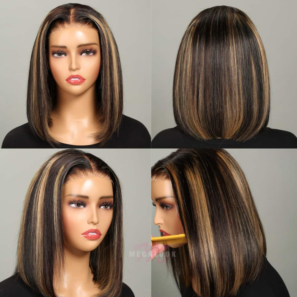 (Super Deal)Glueless 12inch Straight Bob Pre-Bleached Miny Knots 6X5 Wear Go Closure Wigs
