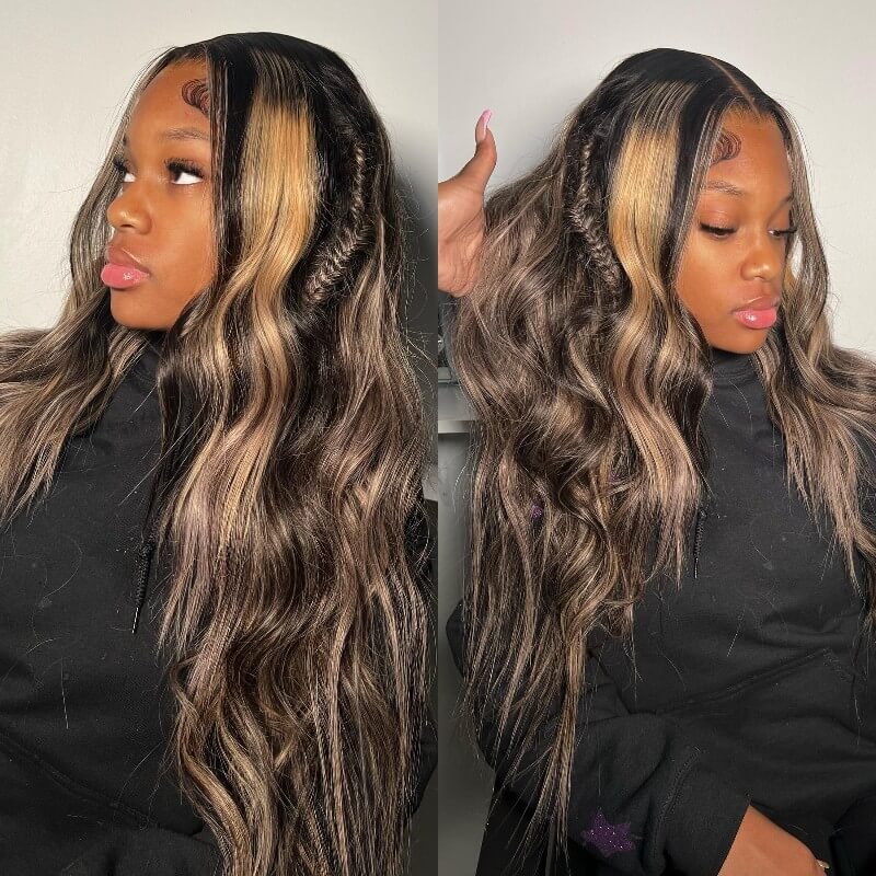 (Super Deal)30inch 6x5 Transparent Lace #613 #P1b/30 Balayage Barbie Blonde Highlight Bone Straight Hair Body Wave Wig