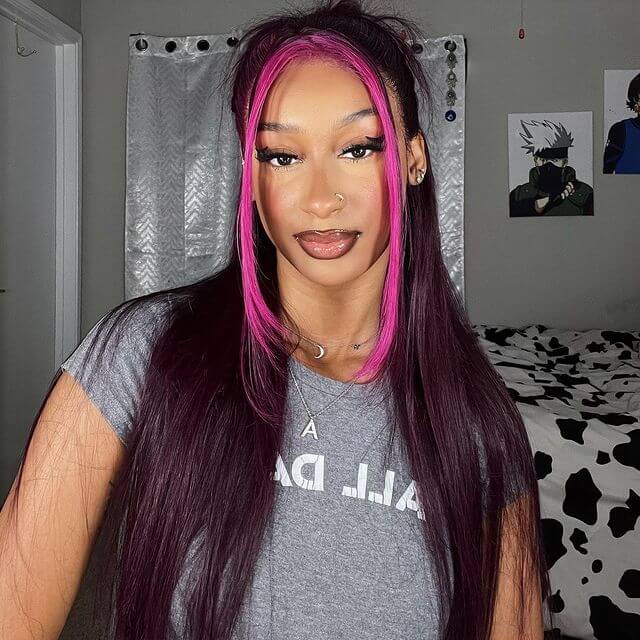 13x4/13x6 Lace Front Side Part Highlight Money Piece Pink Purple Human Hair Wig Hd Transparent Lace Body Wave Wig