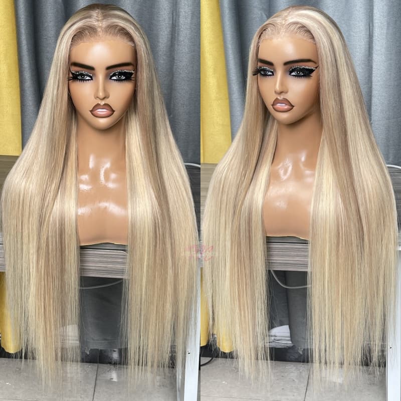 (Super Deal)Barbie Blonde With Brown #P10/613 Colored Short Bob Wig 13x4 Lace Front Wigs Straight Highlights Bob