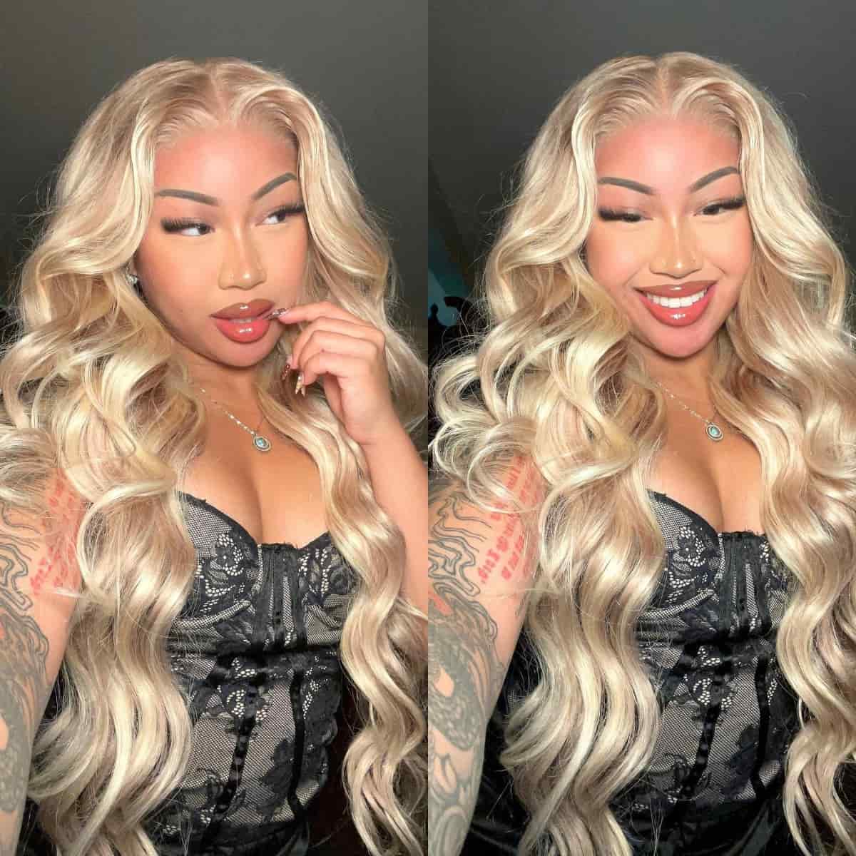 (Super Deal)30inch 6x5 Transparent Lace #613 #P1b/30 Balayage Barbie Blonde Highlight Bone Straight Hair Body Wave Wig