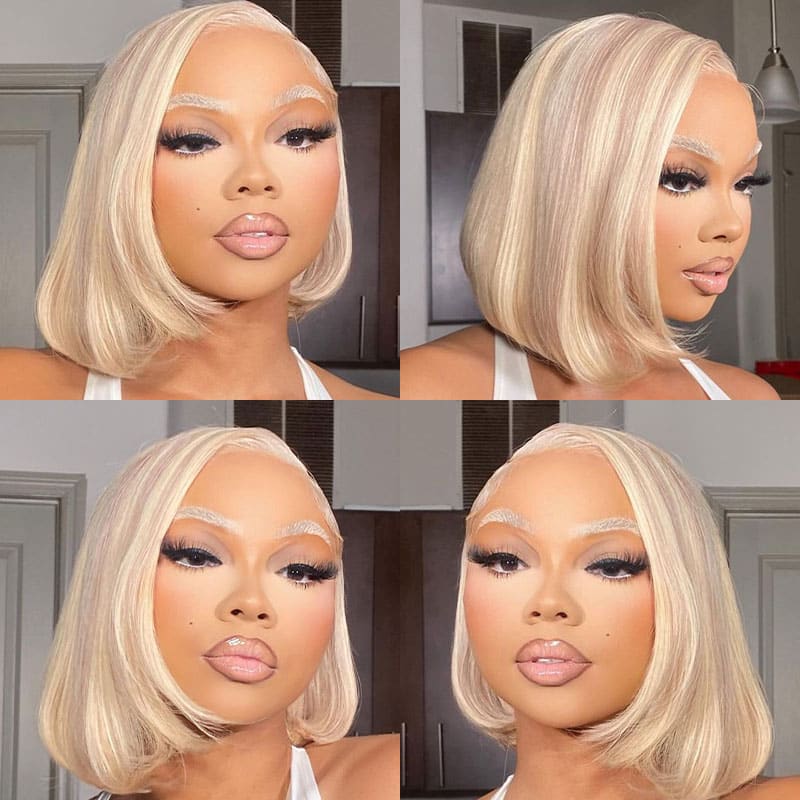 (Super Deal)Barbie Blonde With Brown #P10/613 Colored Short Bob Wig 13x4 Lace Front Wigs Straight Highlights Bob