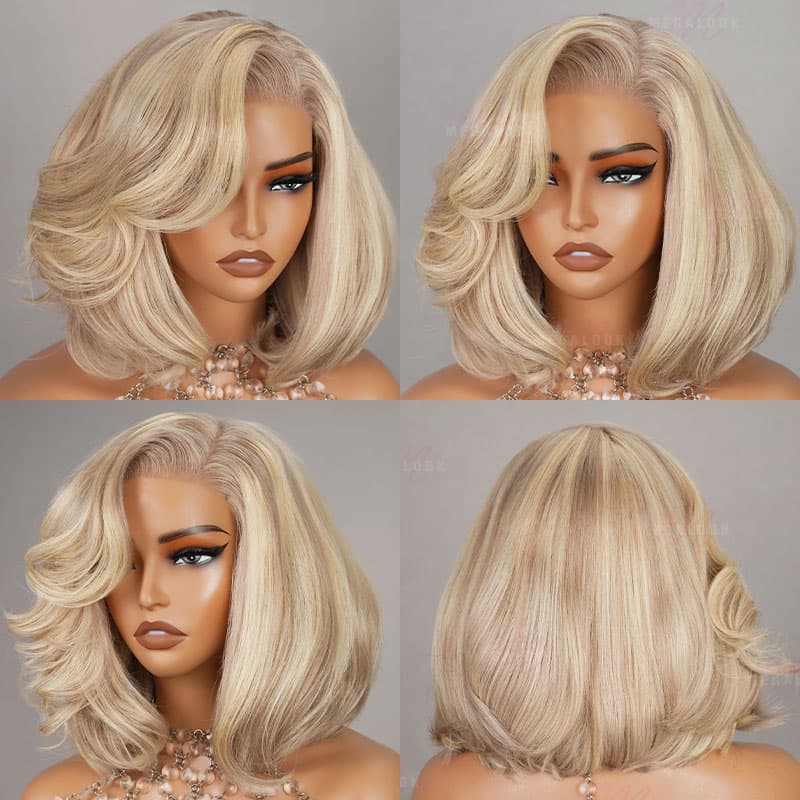 (Super Deal)Barbie Blonde With Brown #P10/613 Colored Short Bob Wig 13x4 Lace Front Wigs Straight Highlights Bob