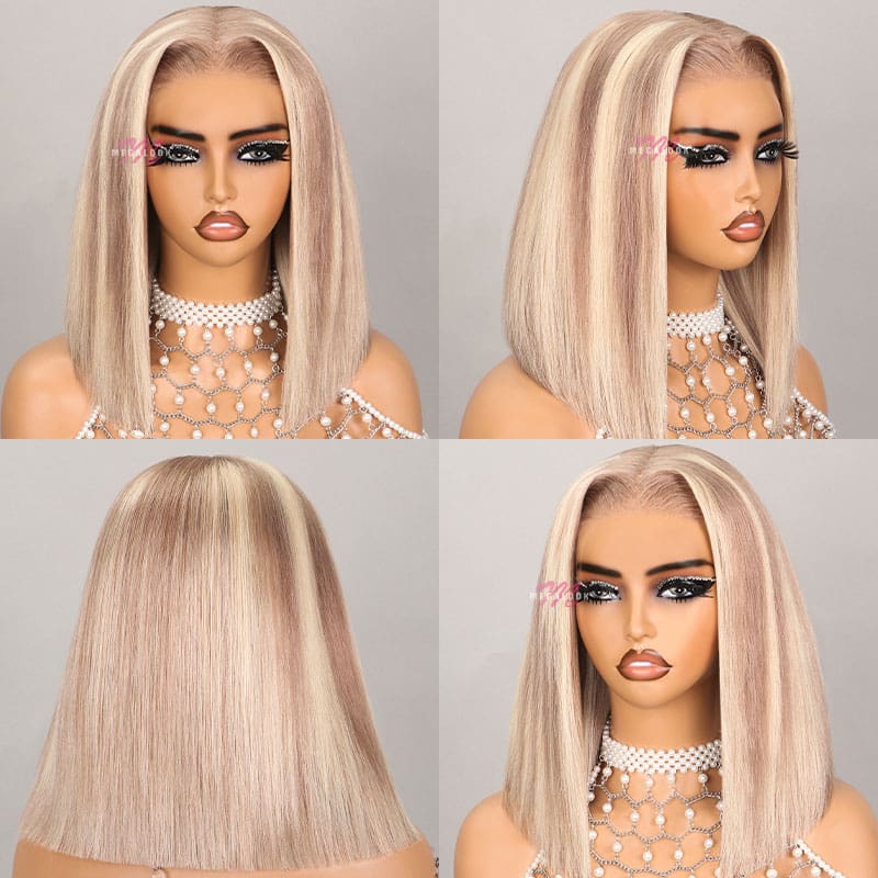 (Super Deal)Barbie Blonde With Brown #P10/613 Colored Short Bob Wig 13x4 Lace Front Wigs Straight Highlights Bob