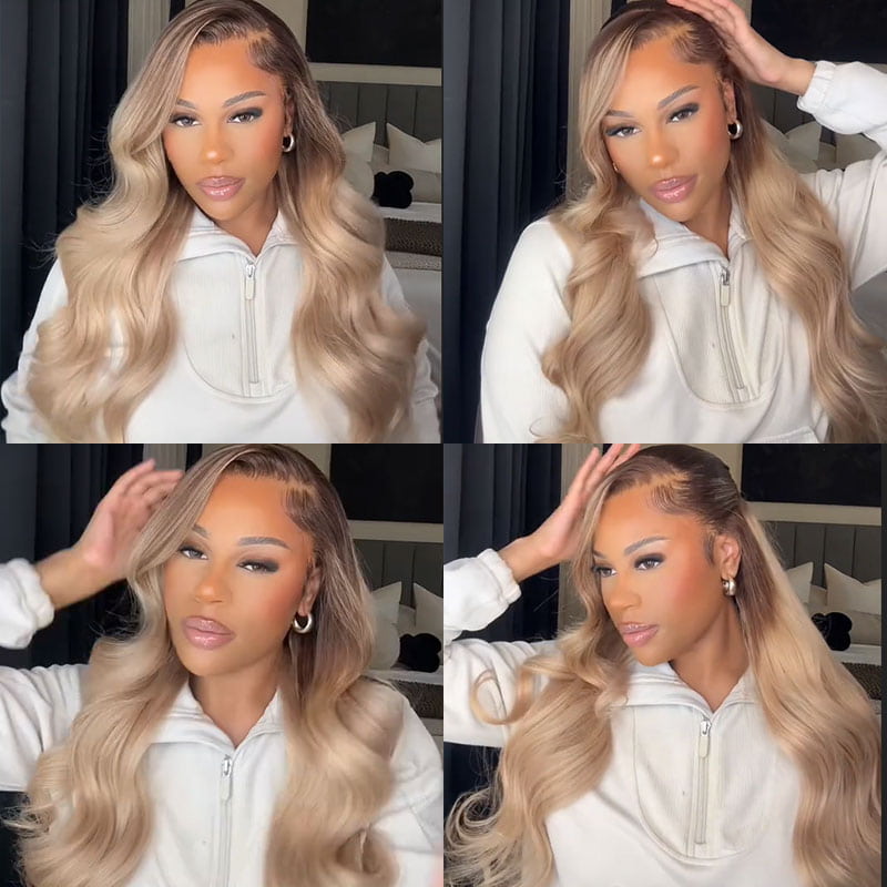 (Super Deal) Chocolate Dipped Marshmallow Vibe 13x4 Lace Frontal Body Wave Natural Pre-Plucked Hairline 6x5 Pre Cut Lace Wigs