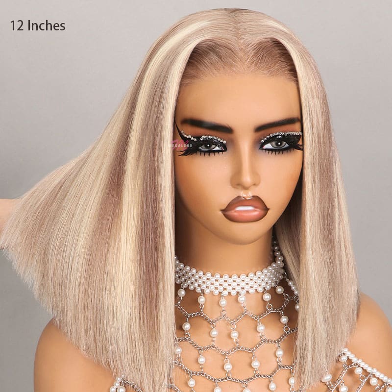 (Super Deal)Barbie Blonde With Brown #P10/613 Colored Short Bob Wig 13x4 Lace Front Wigs Straight Highlights Bob