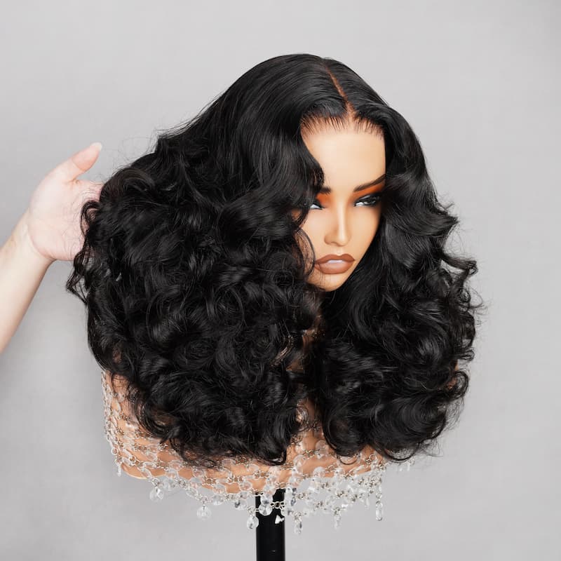 (Super Deal)Megalook Salon-Quality Minimalist Luxurious Bomb Funmi Curly 6 Inch Deep Part Hairline Thick Layered Bouncy Wavy Glueless Pre-Cut Lace Small Curl Miny Knots Egg Curl Wig