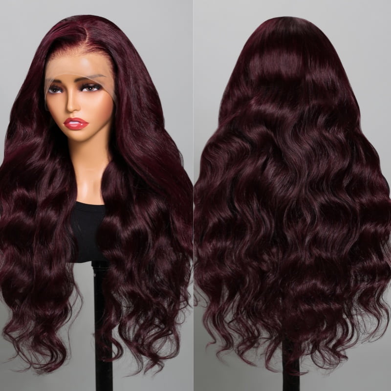 Hot&Pop Trendy Dark Purple Plum Colored 13x4 Lace Front Silky Straight/Body Wave Wig