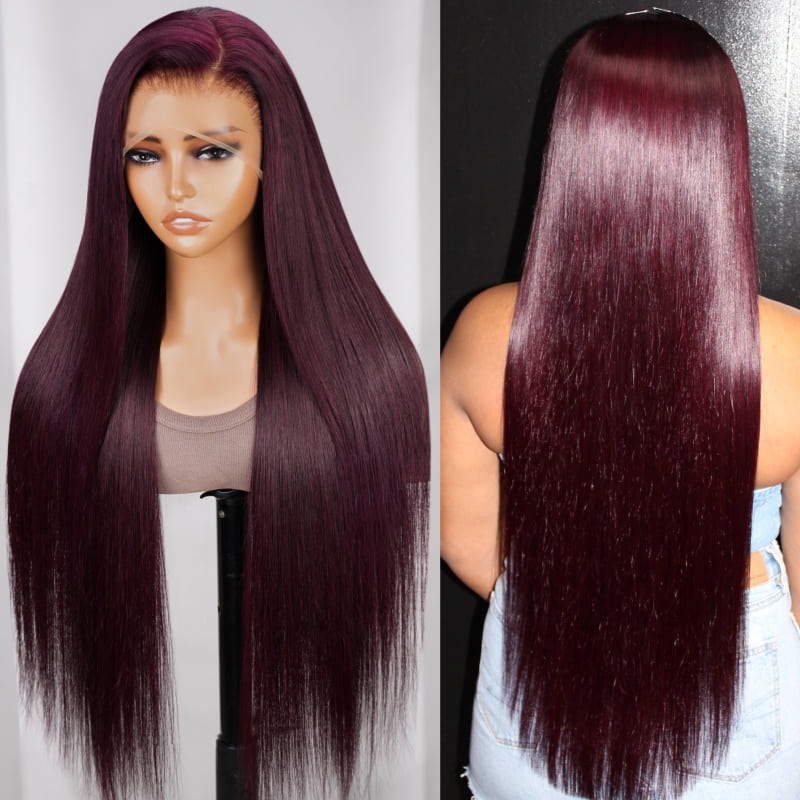 Hot&Pop Trendy Dark Purple Plum Colored 13x4 Lace Front Silky Straight/Body Wave Wig