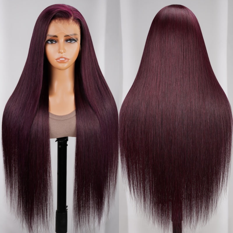 Hot&Pop Trendy Dark Purple Plum Colored 13x4 Lace Front Silky Straight/Body Wave Wig