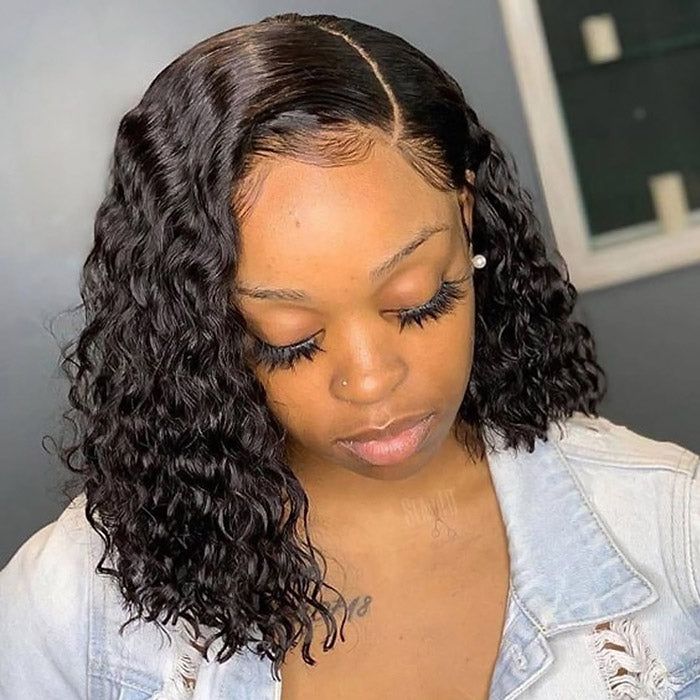 $100 OFF Code: MS100 | Megalook Short Cut Water Wave Bob Wig 6 Inch Deep Part  Curly Human Hair Wigs Glueless Lace Wear Go Wig
