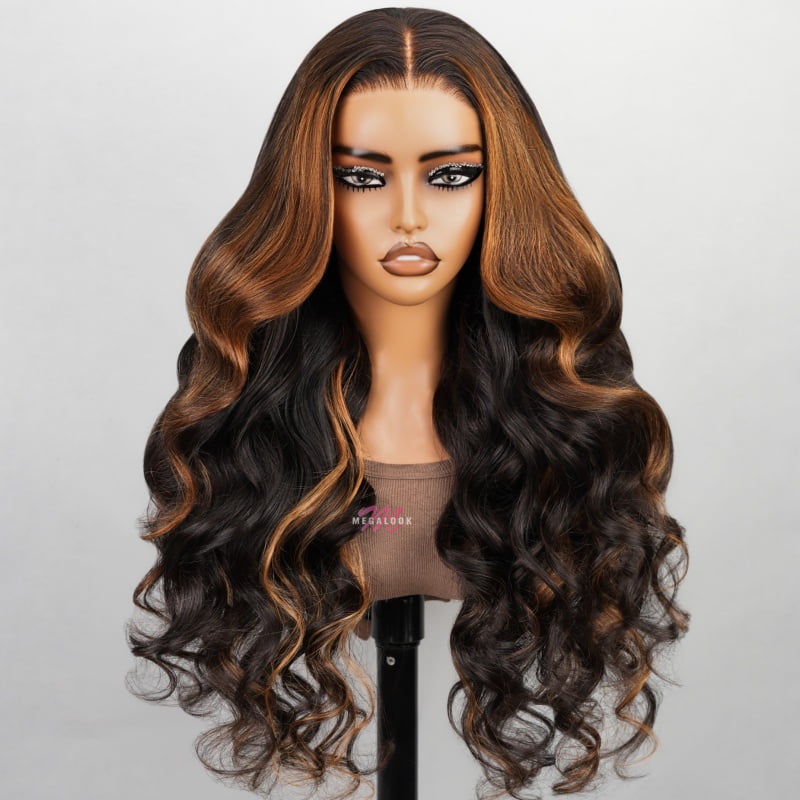 (Super Deal)30inch 6x5 Transparent Lace #613 #P1b/30 Balayage Barbie Blonde Highlight Bone Straight Hair Body Wave Wig