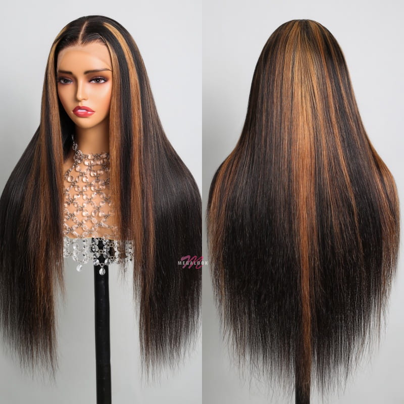 (Super Deal)30inch 6x5 Transparent Lace #613 #P1b/30 Balayage Barbie Blonde Highlight Bone Straight Hair Body Wave Wig