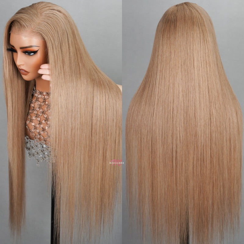 (Super Deal) Megalook 13x4 HD Lace Milk Tea Brown Light Flaxen Brown Cozy Blonde Pre Cut 6X5 Hd Lace Closure Long Glueless Wear Go Wig