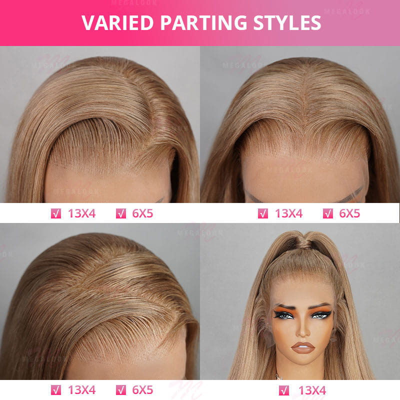 (Super Deal) Megalook 13x4 HD Lace Milk Tea Brown Light Flaxen Brown Cozy Blonde Pre Cut 6X5 Hd Lace Closure Long Glueless Wear Go Wig