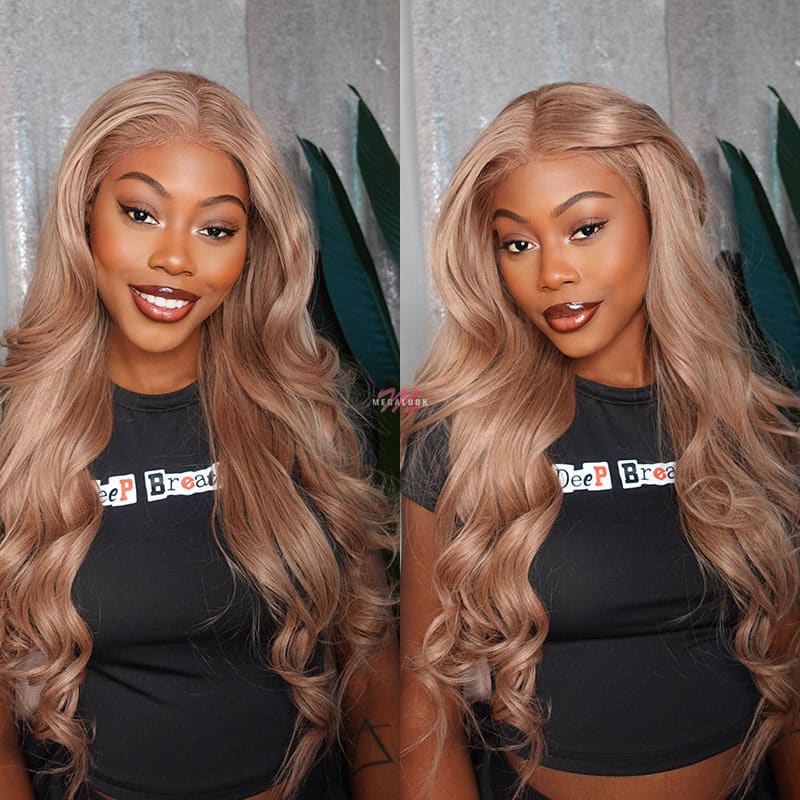 (Super Deal) Megalook 13x4 HD Lace Milk Tea Brown Light Flaxen Brown Cozy Blonde Pre Cut 6X5 Hd Lace Closure Long Glueless Wear Go Wig