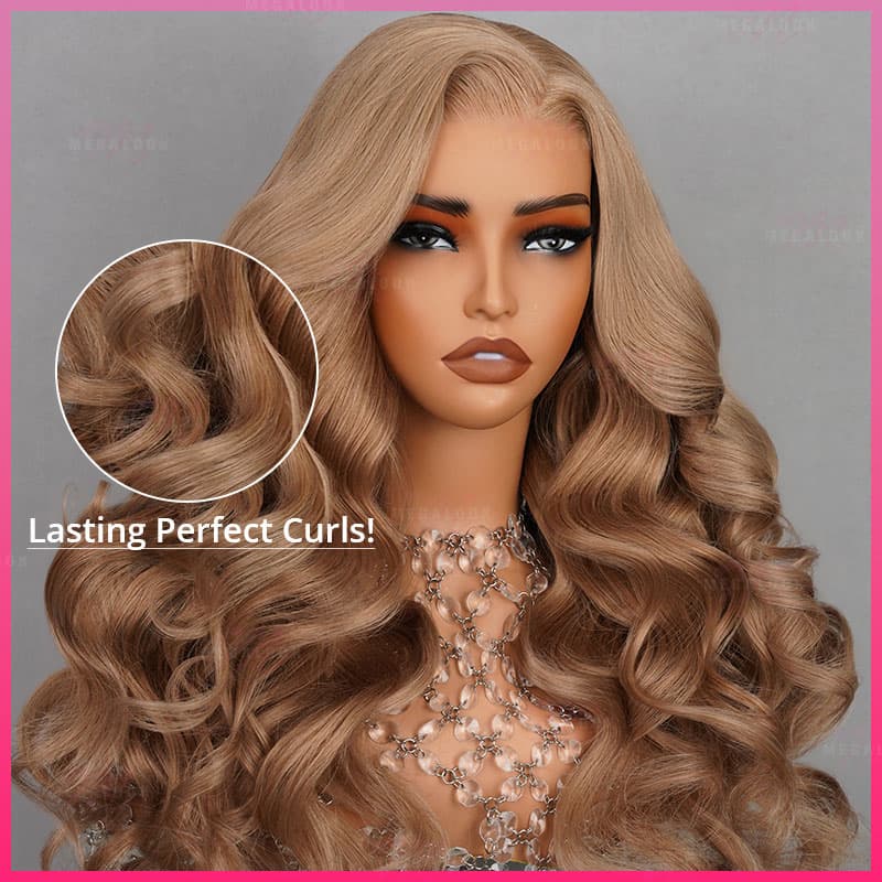 (Super Deal) Megalook 13x4 HD Lace Milk Tea Brown Light Flaxen Brown Cozy Blonde Pre Cut 6X5 Hd Lace Closure Long Glueless Wear Go Wig