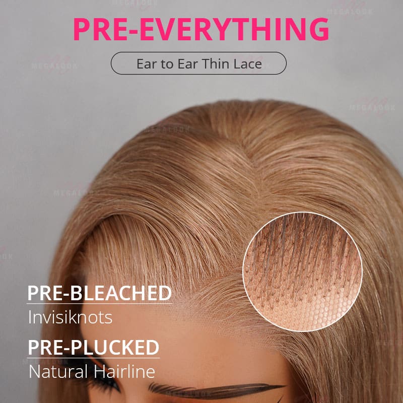 (Super Deal) Megalook 13x4 HD Lace Milk Tea Brown Light Flaxen Brown Cozy Blonde Pre Cut 6X5 Hd Lace Closure Long Glueless Wear Go Wig