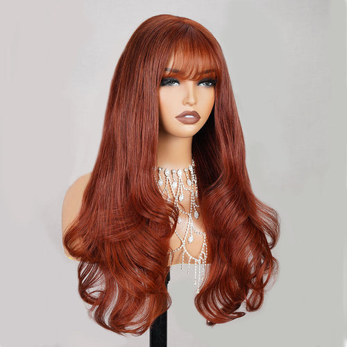 #33 Maple Reddish Brown 5x5 Closure Wig Human Hair Mermaid Wig With Bangs With HD Transparent Lace