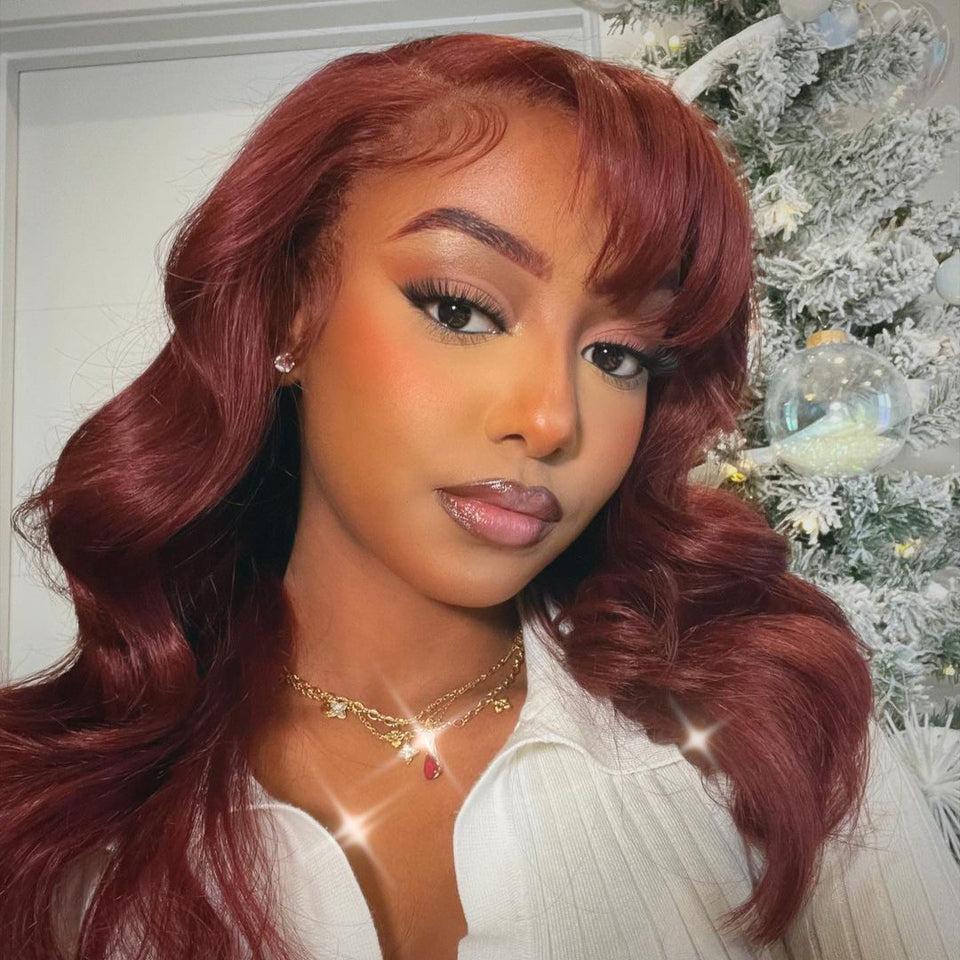 New #33 Red Brown Auburn Color Straight Human Hair Wig HD Lace 4X4/13X4 Lace Frontal Wigs