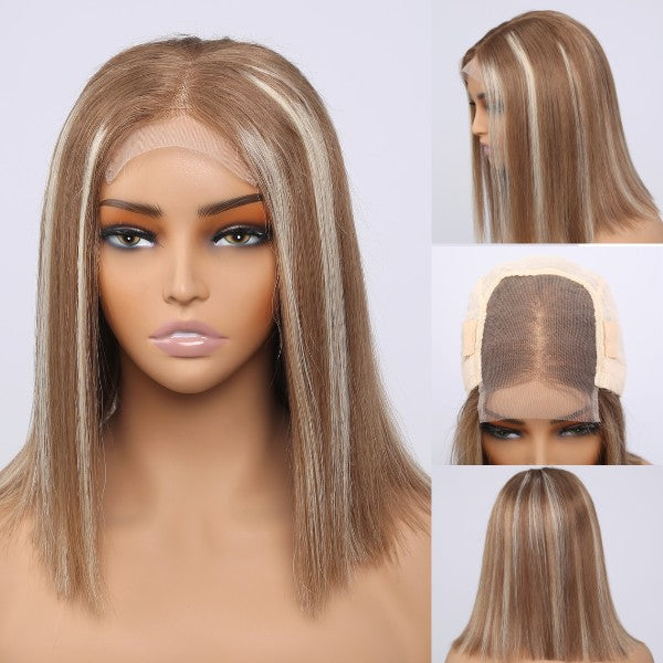 (Super Deal)Light Brown With Blonde Highlight P12/613 13x4 HD Lace Straight/Body Wave Glueless Easy Install 100% Human Wig
