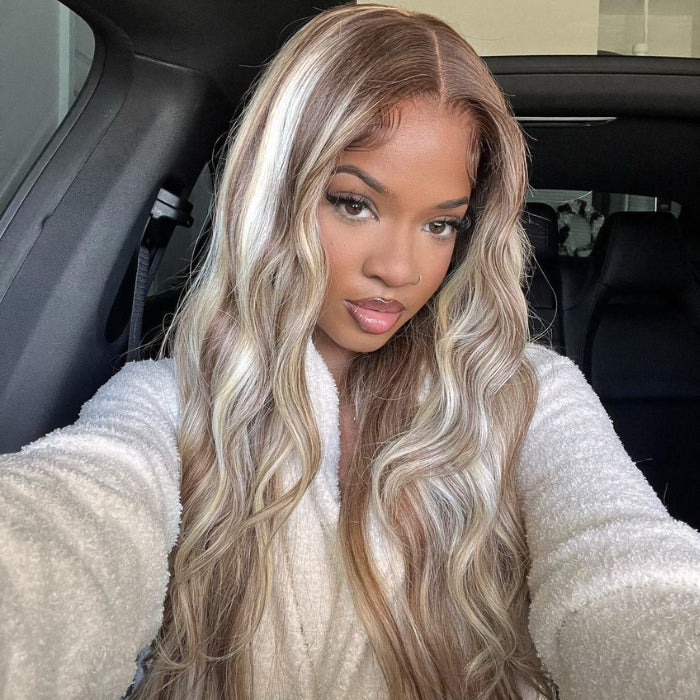(Super Deal)Light Brown With Blonde Highlight P12/613 13x4 HD Lace Straight/Body Wave Glueless Easy Install 100% Human Wig