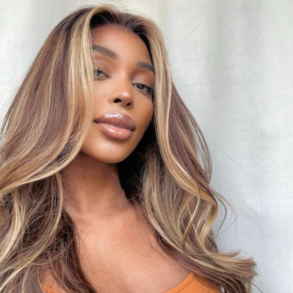 $100 Off Code: MS100| Megalook Highlight Brown Color With Honey Blonde 613 # P14/613 13x4/5x6 HD Lace Straight/Body Wave Glueless Human Wig