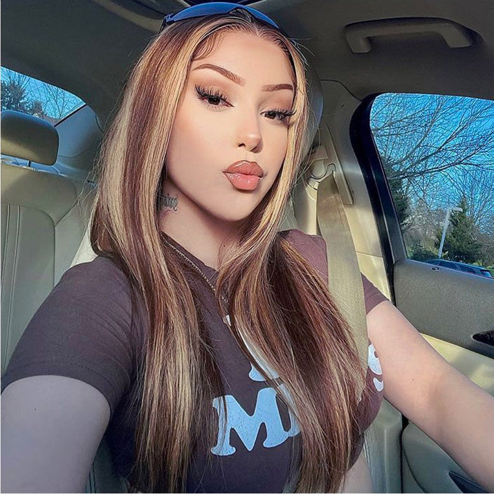 $100 Off Code: MS100| Megalook Highlight Brown Color With Honey Blonde 613 # P14/613 13x4/5x6 HD Lace Straight/Body Wave Glueless Human Wig