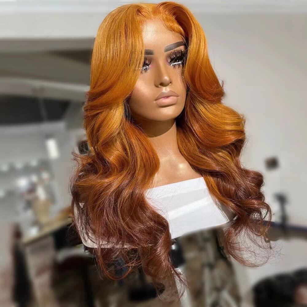 High 210% Density New Arrival Long Orange Ombre #4 Blonde Body Wave Human Hair Wigs Ombre Colored Fall Trend Wigs