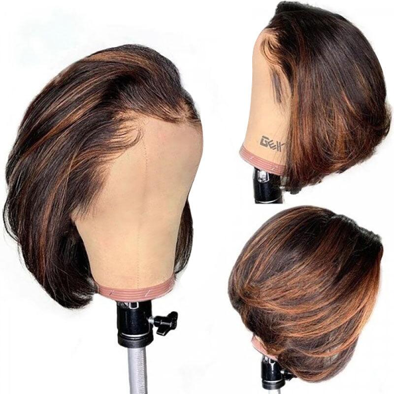 1B/#30 Pixie Cut Transparent HD Lace Frontal Highlight BOB Wigs