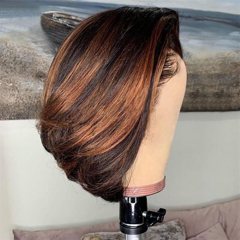 1B/#30 Pixie Cut Transparent HD Lace Frontal Highlight BOB Wigs