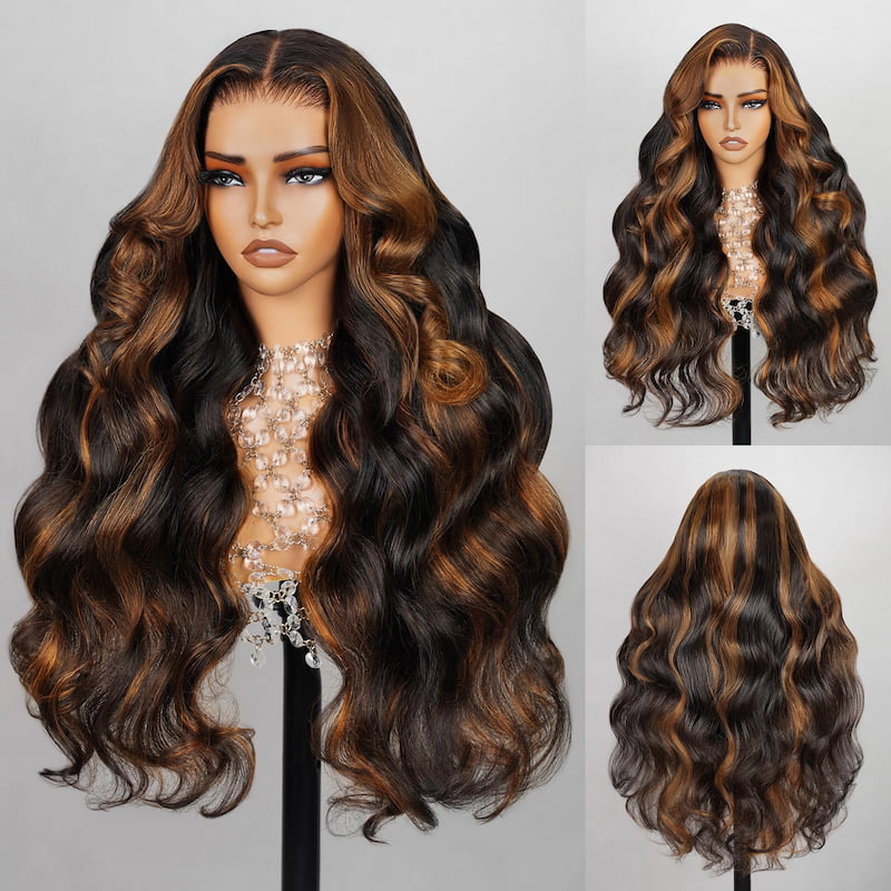 Flash Sale | Ship Within 12 Hours Long 26 28 inch Highlight P1B/30 Body Wave 4X4 Lace Closure Wigs 210% Density