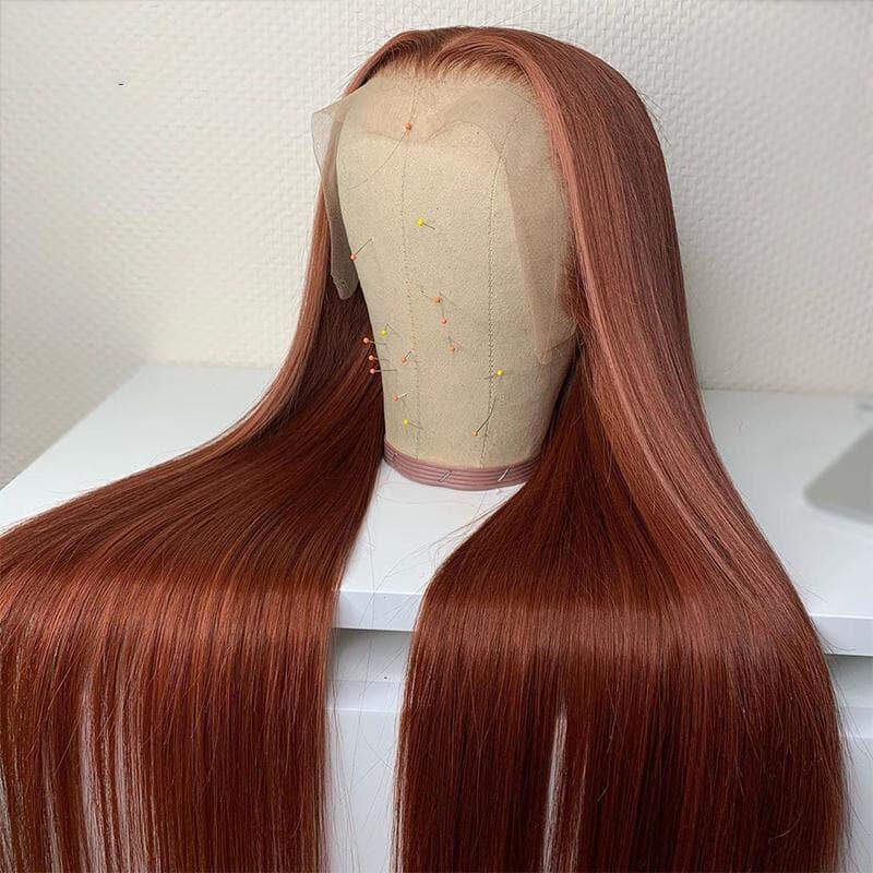 New #33 Red Brown Auburn Color Straight Human Hair Wig HD Lace 4X4/13X4 Lace Frontal Wigs