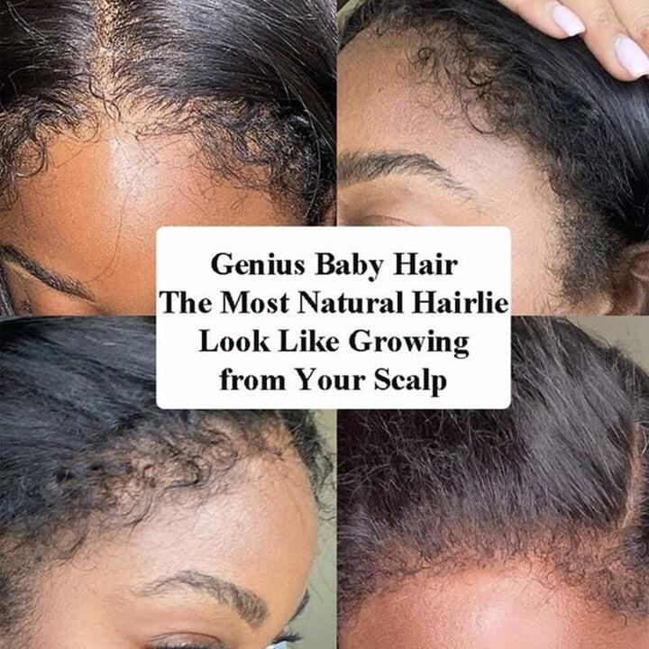 Glueless Straight 4X4/13x4 Lace Front Wig With Realistic Curly Edges Kinky Baby Hair