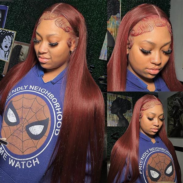 (Super Sale) New #33 Red Brown Auburn Color Straight Human Hair Wig HD Lace 4X4 Lace Wigs