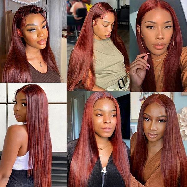 (Super Sale) New #33 Red Brown Auburn Color Straight Human Hair Wig HD Lace 4X4 Lace Wigs