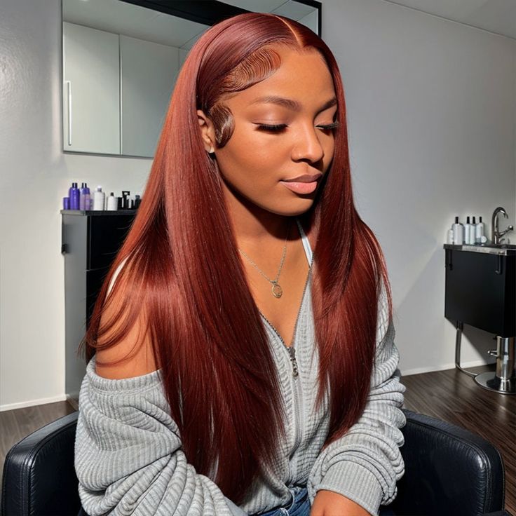 (Super Sale) New #33 Red Brown Auburn Color Straight Human Hair Wig HD Lace 4X4 Lace Wigs