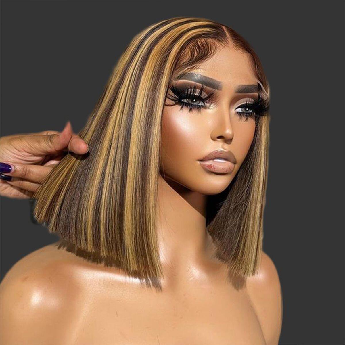 $100 OFF Code: MS100 | 210% High Density Short Cut Blunt Straight Glueless Bob Wigs 4X4 Lace Closure Wig