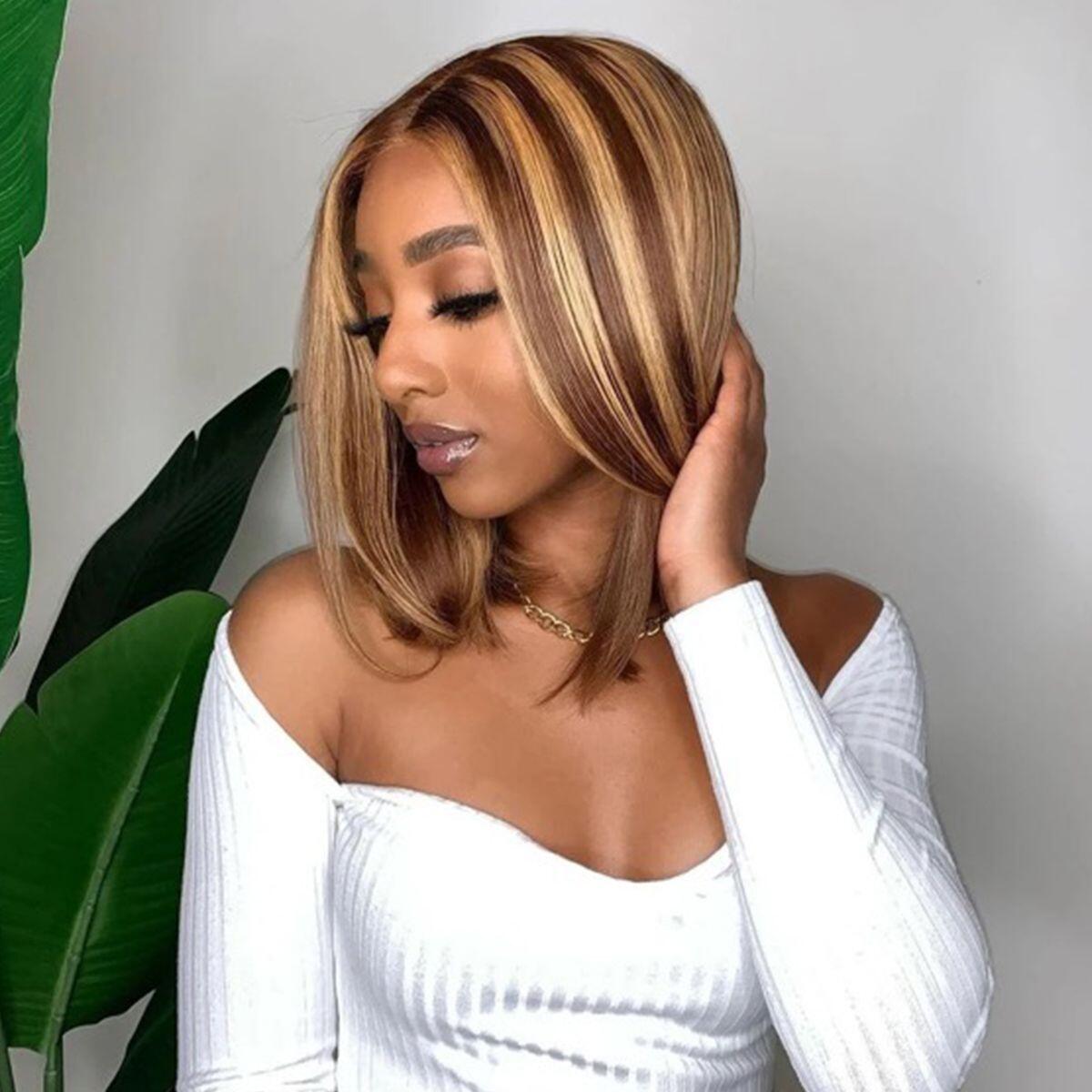 $100 OFF Code: MS100 | 210% High Density Short Cut Blunt Straight Glueless Bob Wigs 4X4 Lace Closure Wig