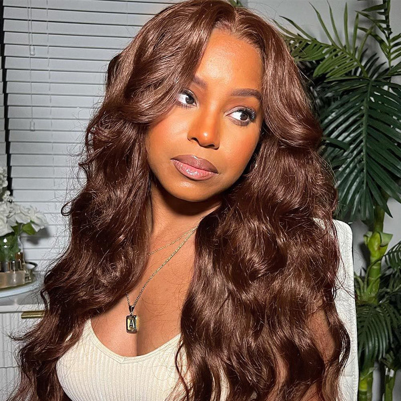 $100 OFF Code: MS100 | 4x4 Transparent Lace Closure Wigs Chestnut #4 Dark Brown Straight/Body Wave Wig