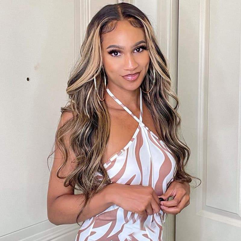 Megalook Balayage Transparent Lace Human Hair Wigs Body Wave 4x4 Lace Closure Wig For Women 180% Density