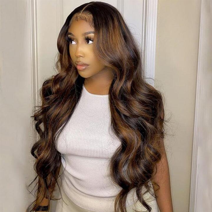(Super Deal)30inch 6x5 Transparent Lace #613 #P1b/30 Balayage Barbie Blonde Highlight Bone Straight Hair Body Wave Wig