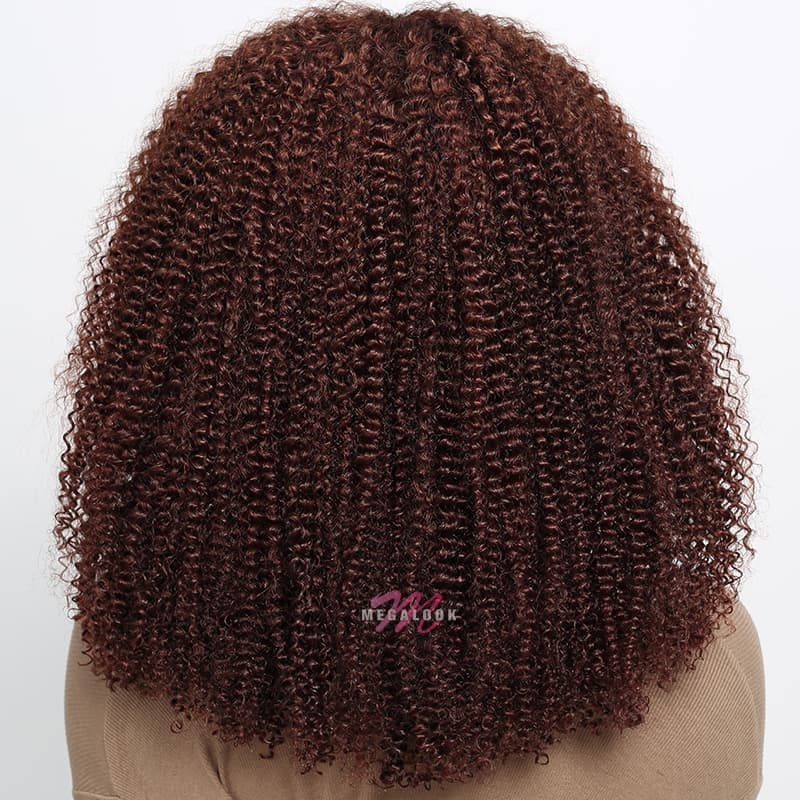 16inch Short Cut Bob Reddish Brown Afro Kinky Curly 5X6  Glueless Lace Human Hair Wigs Copper Red Colored Wigs