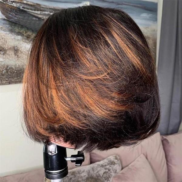 1B/#30 Pixie Cut Transparent HD Lace Frontal Highlight BOB Wigs