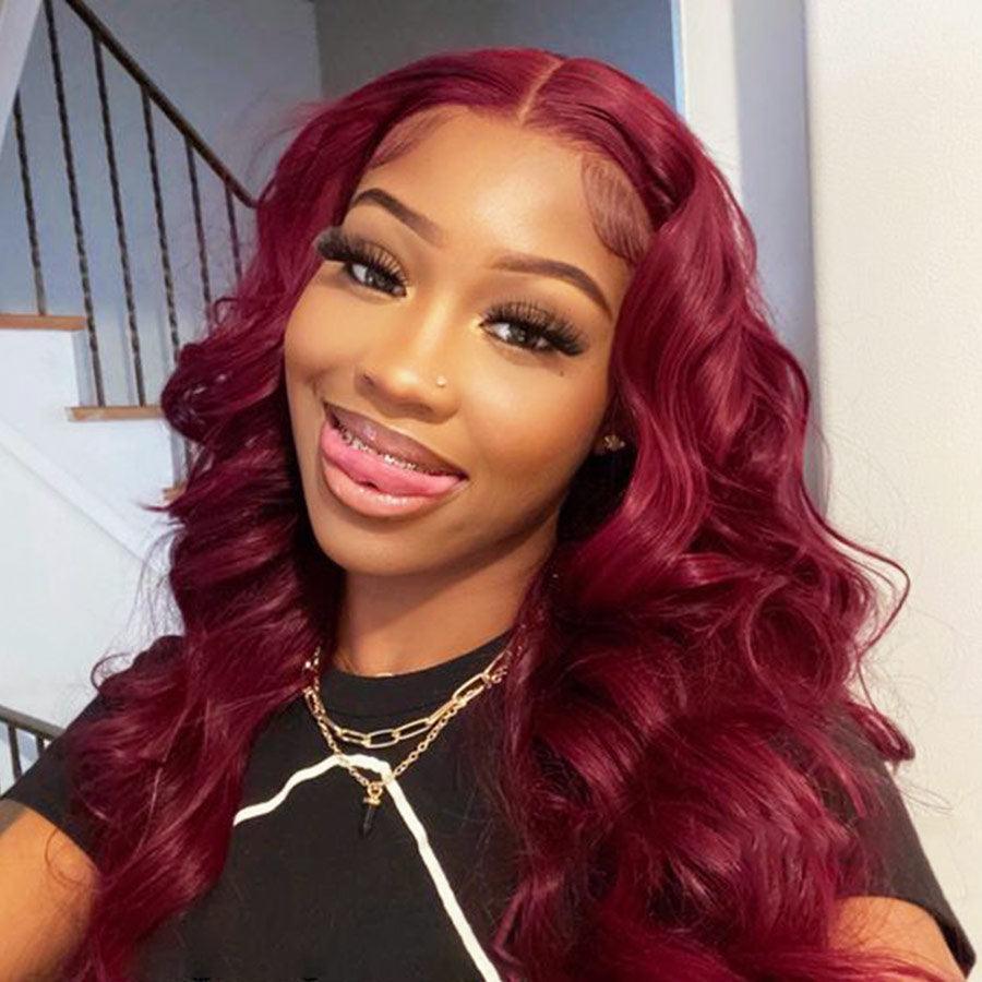 WOWANGEL 9X6 Wear Go Glueless Wig Plum Red HD Lace Wigs