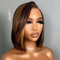 WOWANGEL Blonde Highlight Straight Short Bob Wig 5x5 HD Lace Closure Wig